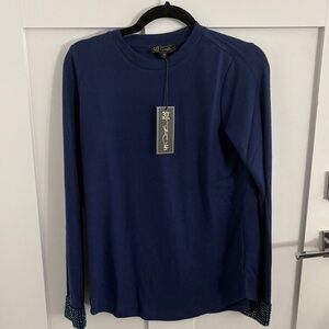 DG2 by Diane Gilman Classic Blue Sweater with beaded wrists